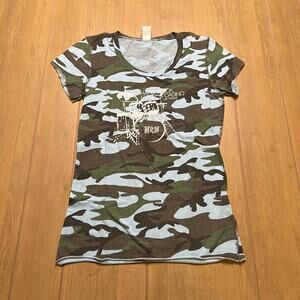 Vintage Hard Rock Hotel & Casino Las Vegas Camo T-shirt Women's Sz M Y2K